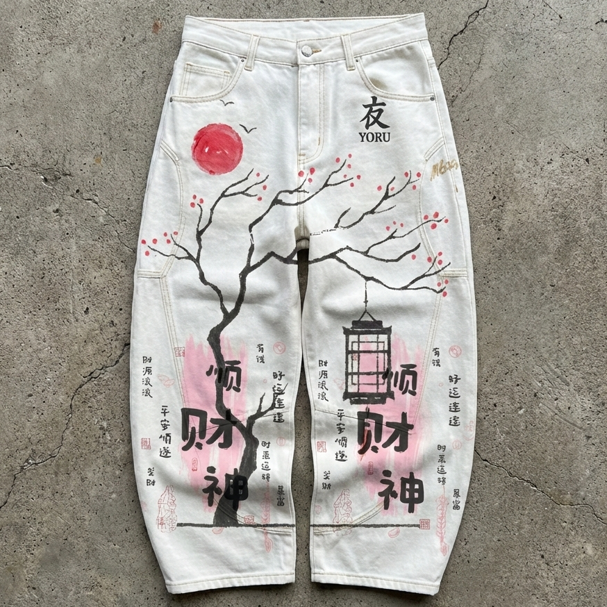 Cherry Yoru Wide-Leg Canvas Pants