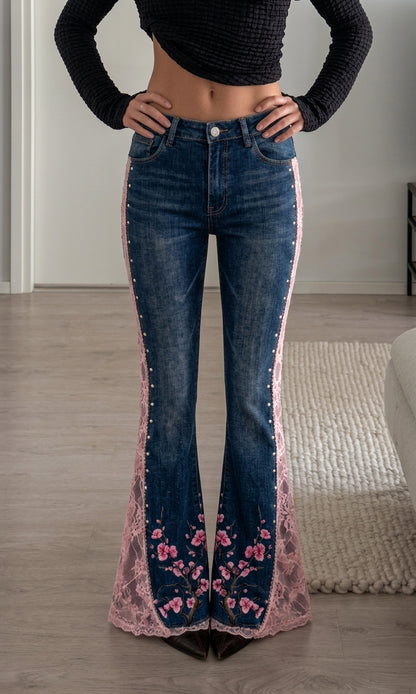 Cherry Flare Jeans — High Waisted