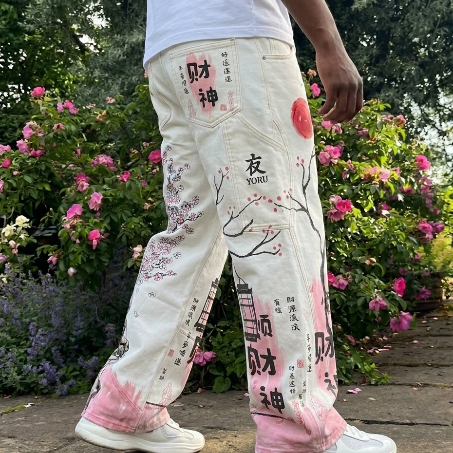 Cherry Yoru Wide-Leg Canvas Pants