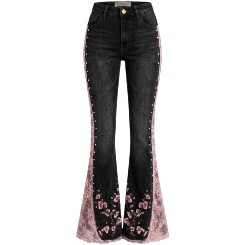 Cherry Flare Jeans — High Waisted